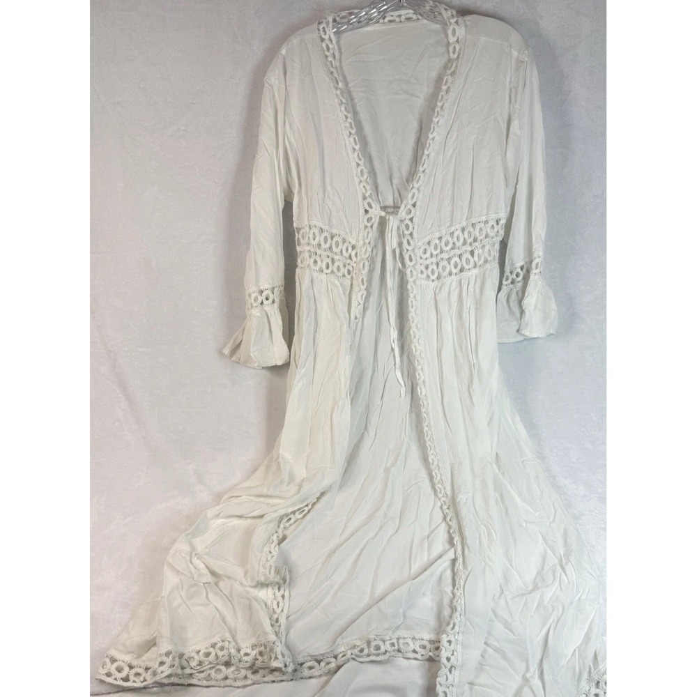 Boho White Lace Duster Kimono‎ Beach Cover Up Festival Cardigan OS Resort Angel